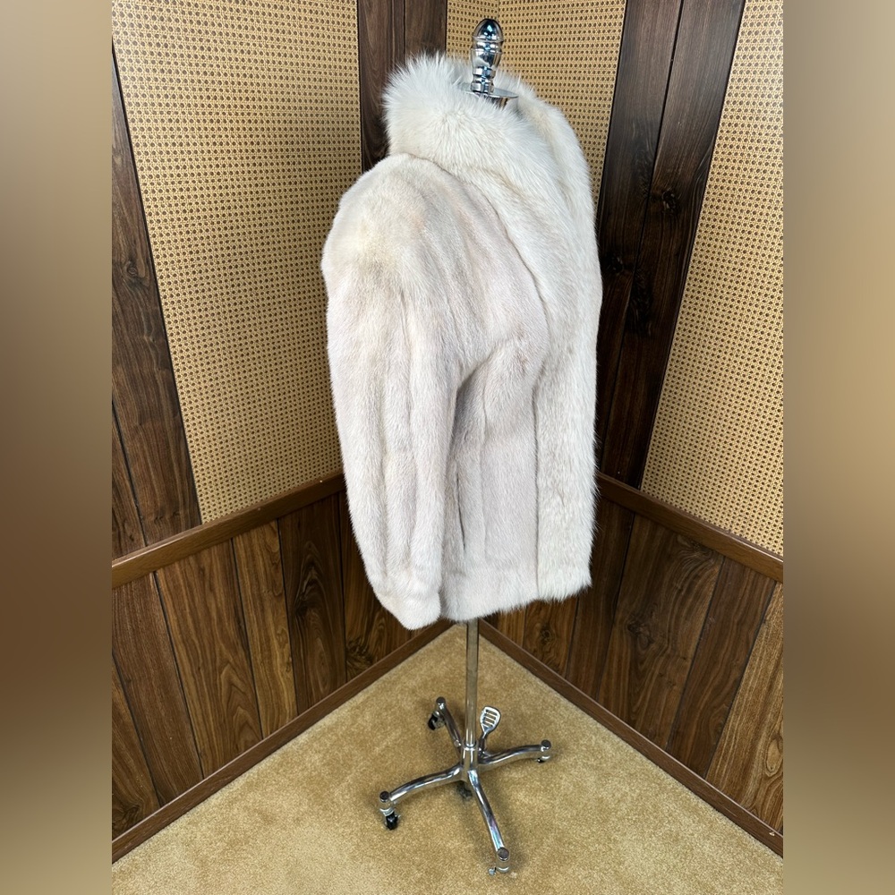 BEAUTIFUL VINTAGE HIGBEE’S IVORY MINK & FOX COLLAR FUR COAT JACKET SIZE MEDIUM - Picture 3 of 12